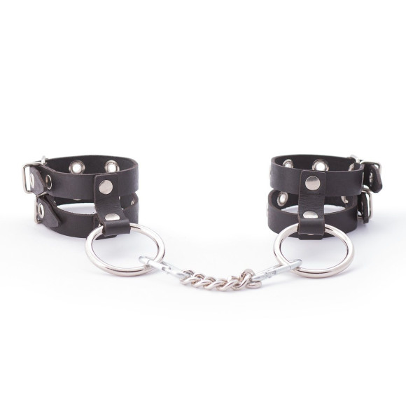 Черные однослойные наручники из натуральной кожи Черные однослойные наручники из натуральной кожи