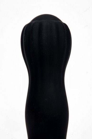 Черный силиконовый вибратор с бутоном-головкой - 18 см. Черный силиконовый вибратор с бутоном-головкой - 18 см.