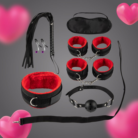 Набор из 8 черно-красных БДСМ-девайсов Набор из 8 черно-красных БДСМ-девайсов