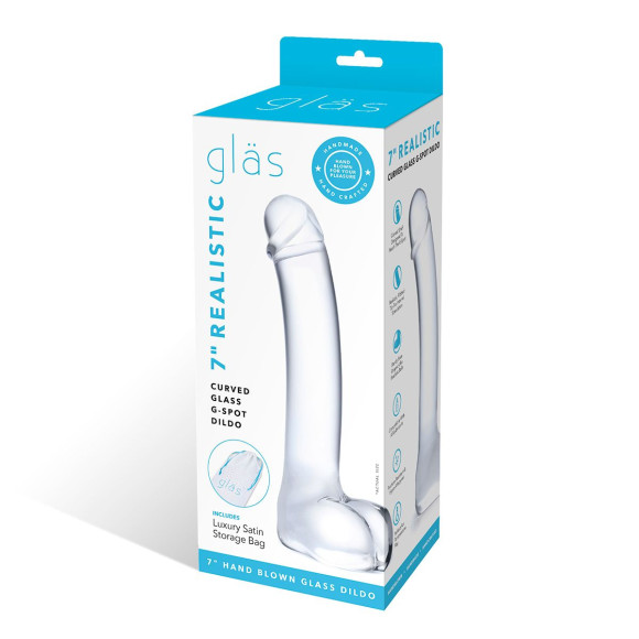 Прозрачный стеклянный фаллос с мошонкой Curved G-Spot - 18 см. Прозрачный стеклянный фаллос с мошонкой Curved G-Spot - 18 см.