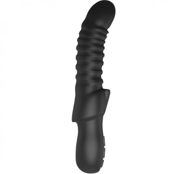 Черный изогнутый вибратор с ребрышками Typhon - 23 см. Черный изогнутый вибратор с ребрышками Typhon - 23 см.