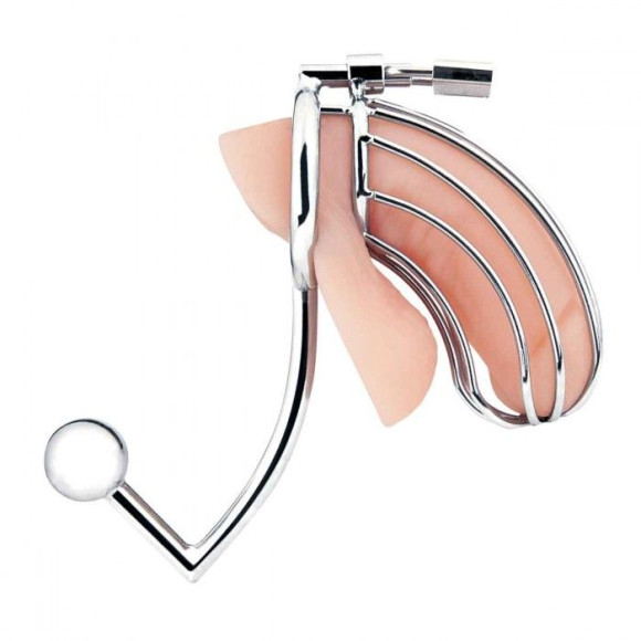 Серебристая металлическая клетка с анальным стимулятором Cock Cage Серебристая металлическая клетка с анальным стимулятором Cock Cage