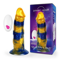 Желто-синий фантазийный вибратор с пультом ДУ - 21,5 см. Желто-синий фантазийный вибратор с пультом ДУ - 21,5 см.