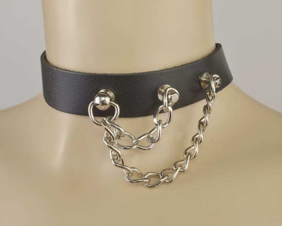 Черный чокер с двумя цепочками Черный чокер с двумя цепочками