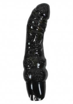 Чёрный вибратор с блёстками STARLIGHT GEMS ORION - 19 см. Чёрный вибратор с блёстками STARLIGHT GEMS ORION - 19 см.