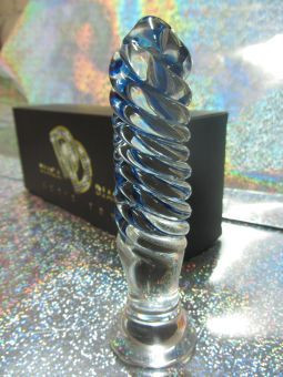 Анальная пробка из стекла с синими вкраплениями - 15,3 см. Анальная пробка из стекла с синими вкраплениями - 15,3 см.