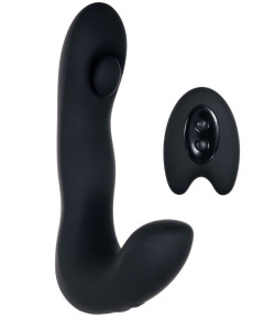 Черный вибромассажер простаты с пультом ДУ Tap It - 14,6 см. Черный вибромассажер простаты с пультом ДУ Tap It - 14,6 см.