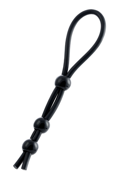 Черное лассо на пенис с тремя бусинами Черное лассо на пенис с тремя бусинами