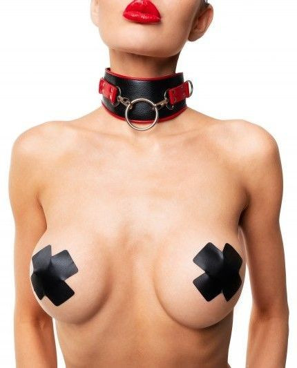 Черно-красный ошейник с колечками Черно-красный ошейник с колечками