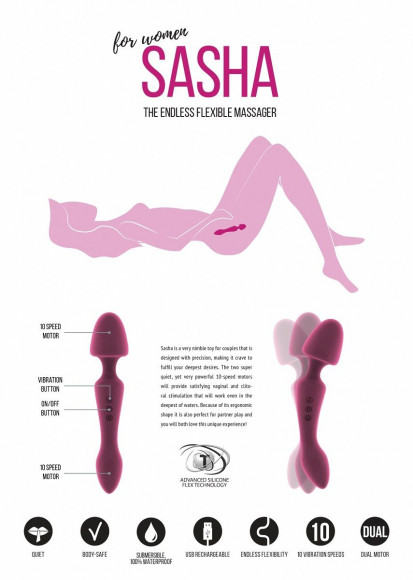Розовый двусторонний вибратор Sasha - 22,5 см. Розовый двусторонний вибратор Sasha - 22,5 см.