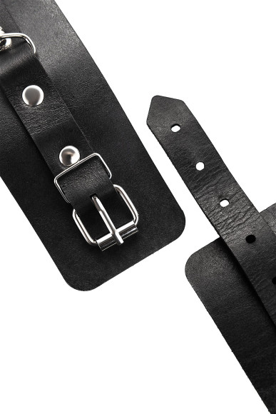 Черные однослойные наручники из натуральной кожи с цепочкой Черные однослойные наручники из натуральной кожи с цепочкой