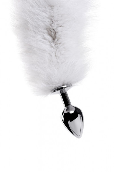 Большая серебристая металлическая анальная втулка с серым лисьим хвостом Большая серебристая металлическая анальная втулка с серым лисьим хвостом
