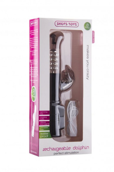 Чёрный перезаряжаемый вибратор Rechargeable Dolphin с дельфинчиком - 22 см. Чёрный перезаряжаемый вибратор Rechargeable Dolphin с дельфинчиком - 22 см.