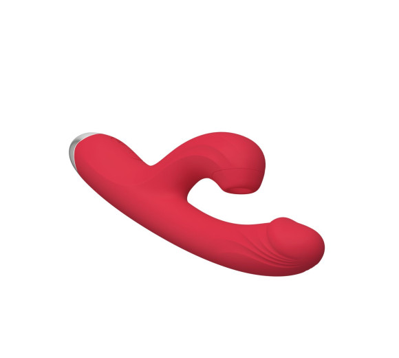 Красный силиконовый вибратор-кролик с вакуумным клиторальным отростком - 20,5 см. Красный силиконовый вибратор-кролик с вакуумным клиторальным отростком - 20,5 см.
