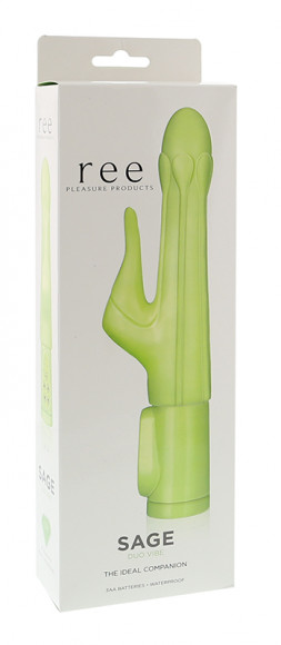Зеленый водонепроницаемый вибратор Sage с клиторальным отростком - 18,5 см. Зеленый водонепроницаемый вибратор Sage с клиторальным отростком - 18,5 см.