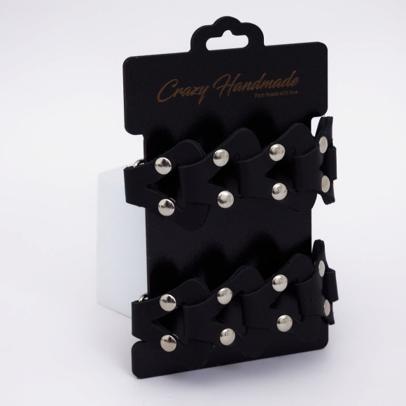 Черные кожаные наручники из звеньев Черные кожаные наручники из звеньев