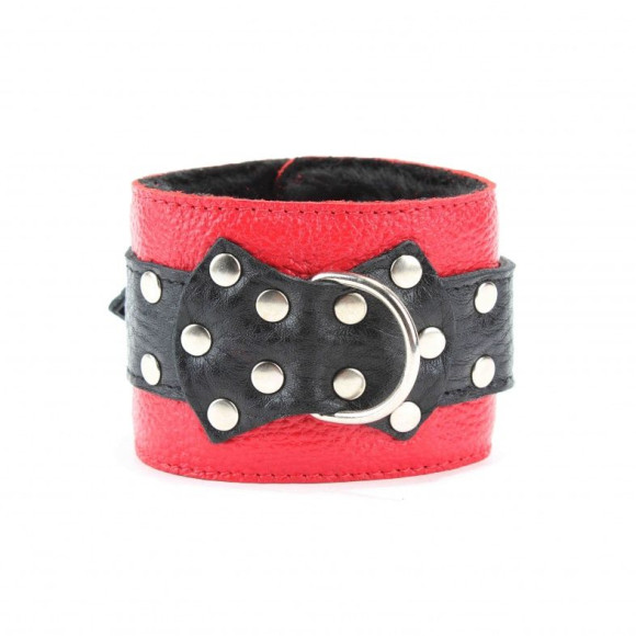 Красно-черные наручники c меховой подкладкой Красно-черные наручники c меховой подкладкой