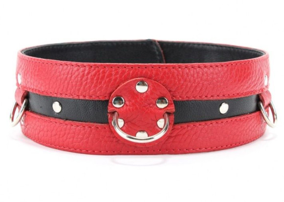 Красно-чёрный кожаный ошейник увеличенного размера Красно-чёрный кожаный ошейник увеличенного размера