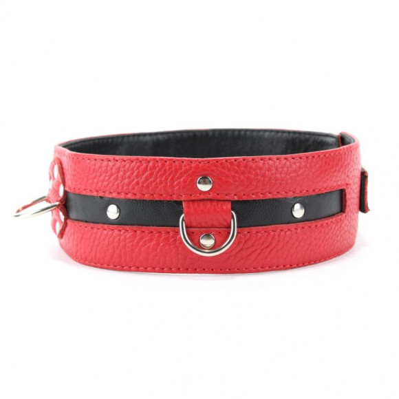 Красно-чёрный кожаный ошейник увеличенного размера Красно-чёрный кожаный ошейник увеличенного размера