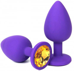 Фиолетовая силиконовая пробка с оранжевым кристаллом - 10,5 см.