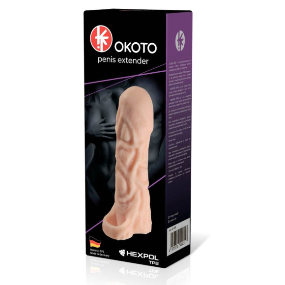 Телесная насадка-удлинитель Okoto с богатым рельефом поверхности - 16 см. Телесная насадка-удлинитель Okoto с богатым рельефом поверхности - 16 см.