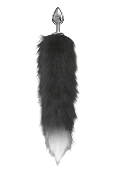 Серебристая анальная пробка с черным хвостом Starlit Серебристая анальная пробка с черным хвостом Starlit