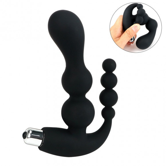 Чёрный вибромассажер с двойной стимуляцией - 15 см. Чёрный вибромассажер с двойной стимуляцией - 15 см.