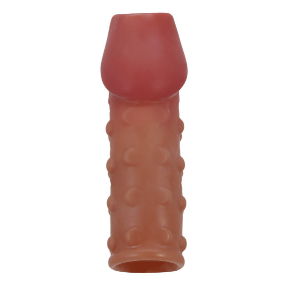 Телесная открытая насадка на пенис с бугорками - 19,8 см.