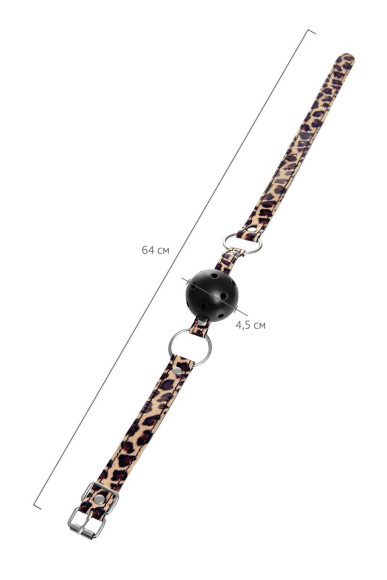 Черный кляп-шар на леопардовых ремешках Anonymo Черный кляп-шар на леопардовых ремешках Anonymo