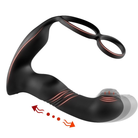 Черный вибромассажер простаты с эффектом фингеринга - 16 см. Черный вибромассажер простаты с эффектом фингеринга - 16 см.