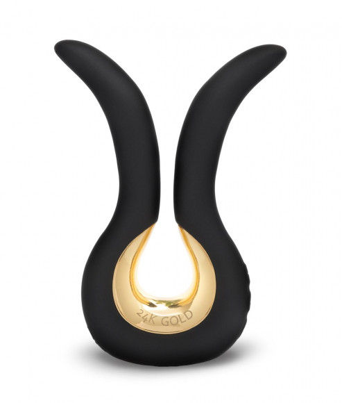 Чёрный сплит-вибратор Gvibe Mini Gold с покрытием золотом