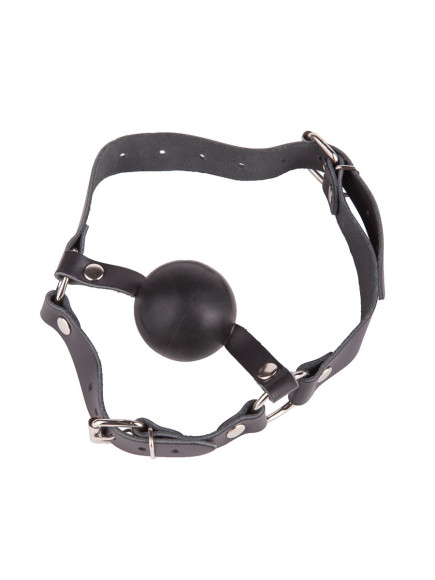 Чёрный кляп-шар на кожаных ремешках с пряжкой Чёрный кляп-шар на кожаных ремешках с пряжкой