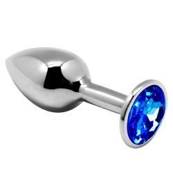 Серебристая анальная втулка с синим кристаллом Mini Metal Butt L - 9 см. Серебристая анальная втулка с синим кристаллом Mini Metal Butt L - 9 см.