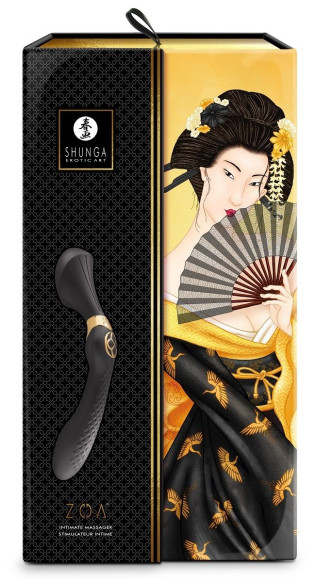 Черный двусторонний вибростимулятор ZOA - 26,5 см. Черный двусторонний вибростимулятор ZOA - 26,5 см.