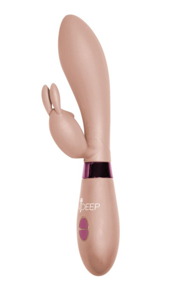 Бежевый вибратор Yonce с клиторальным зайчиком - 20,5 см. Бежевый вибратор Yonce с клиторальным зайчиком - 20,5 см.