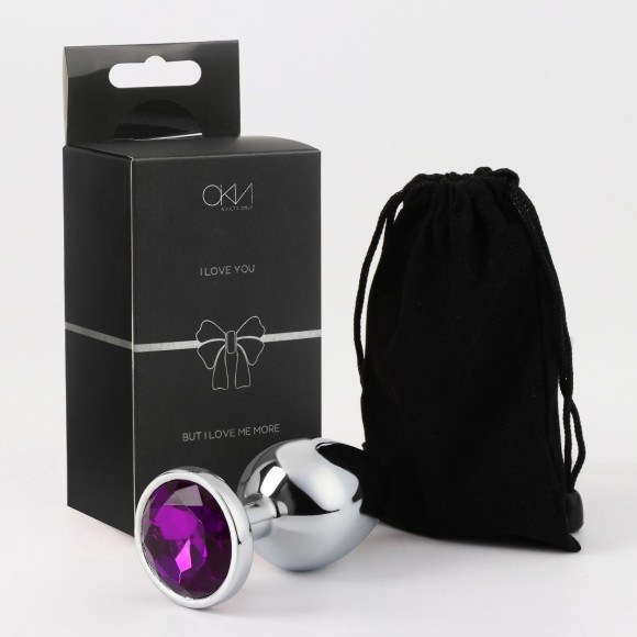 Серебристая металлическая анальная пробка с фиолетовым кристаллом - 9 см. Серебристая металлическая анальная пробка с фиолетовым кристаллом - 9 см.