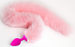 Розовая силиконовая анальная пробка с розовым хвостиком - размер M Розовая силиконовая анальная пробка с розовым хвостиком - размер M