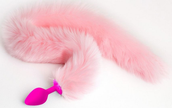 Розовая силиконовая анальная пробка с розовым хвостиком - размер M Розовая силиконовая анальная пробка с розовым хвостиком - размер M