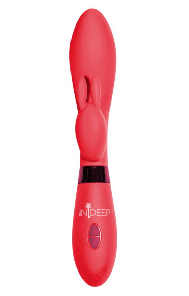 Красный вибратор Yonce с клиторальным зайчиком - 20,5 см. Красный вибратор Yonce с клиторальным зайчиком - 20,5 см.