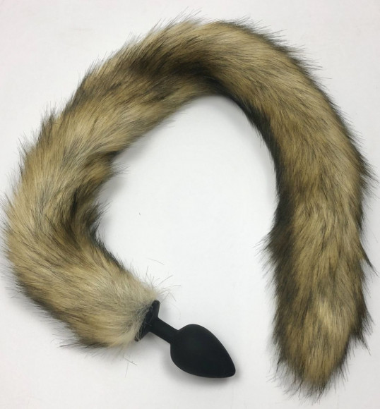 Черная силиконовая анальная пробка с лисьим хвостиком - размер L Черная силиконовая анальная пробка с лисьим хвостиком - размер L