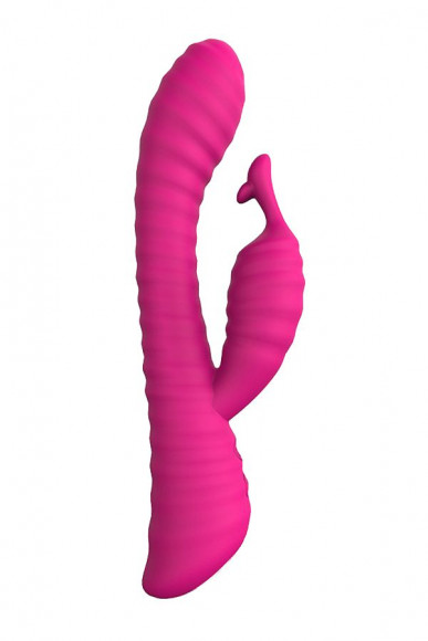 Розовый ребристый вибратор с клиторальным стимулятором S-HANDE Moonlight - 21,1 см. Розовый ребристый вибратор с клиторальным стимулятором S-HANDE Moonlight - 21,1 см.