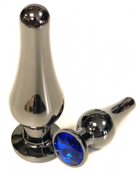 Черная удлиненная анальная пробка с синим кристаллом - 11,5 см. Черная удлиненная анальная пробка с синим кристаллом - 11,5 см.