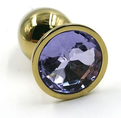Золотистая алюминиевая анальная пробка с светло-фиолетовым кристаллом - 7 см. Золотистая алюминиевая анальная пробка с светло-фиолетовым кристаллом - 7 см.