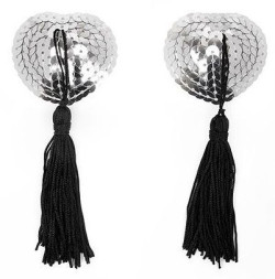 Серебристые пэстисы-сердечки с черными кисточками Серебристые пэстисы-сердечки с черными кисточками