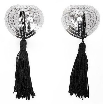 Серебристые пэстисы-сердечки с черными кисточками Серебристые пэстисы-сердечки с черными кисточками