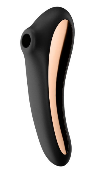 Черный вибромассажер Dual Kiss с вакуумной стимуляцией Черный вибромассажер Dual Kiss с вакуумной стимуляцией