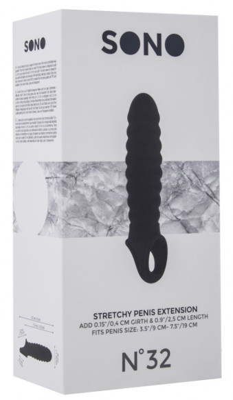 Чёрная ребристая насадка Stretchy Penis Extension No.32 Чёрная ребристая насадка Stretchy Penis Extension No.32