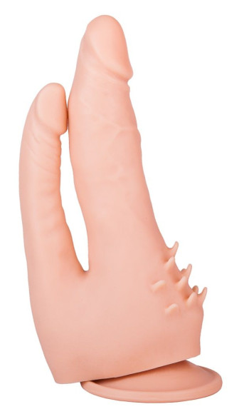 Двойной фаллоимитатор с шипами для массажа клитора - 21 см. Двойной фаллоимитатор с шипами для массажа клитора - 21 см.