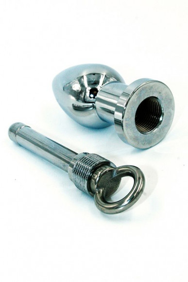 Серебристая полая анальная втулка с вставным поршнем Серебристая полая анальная втулка с вставным поршнем