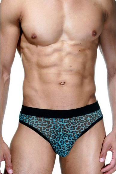 Черно-голубые трусы-тонги с леопардовым принтом Черно-голубые трусы-тонги с леопардовым принтом